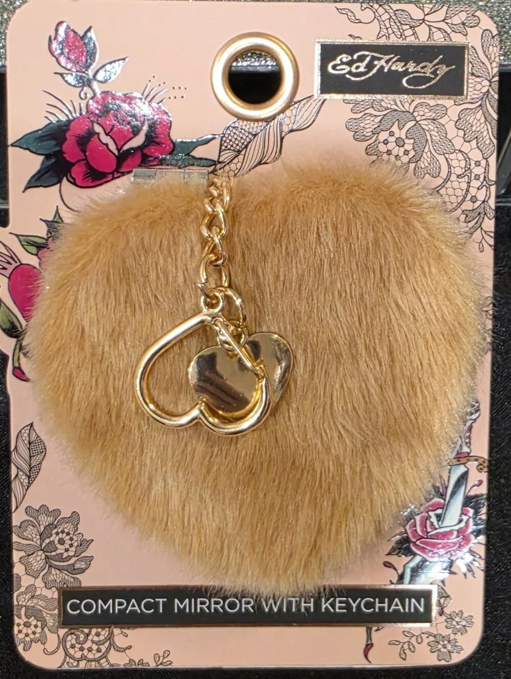 Ed Hardy Faux Fur Compact Mirror w/Keychain